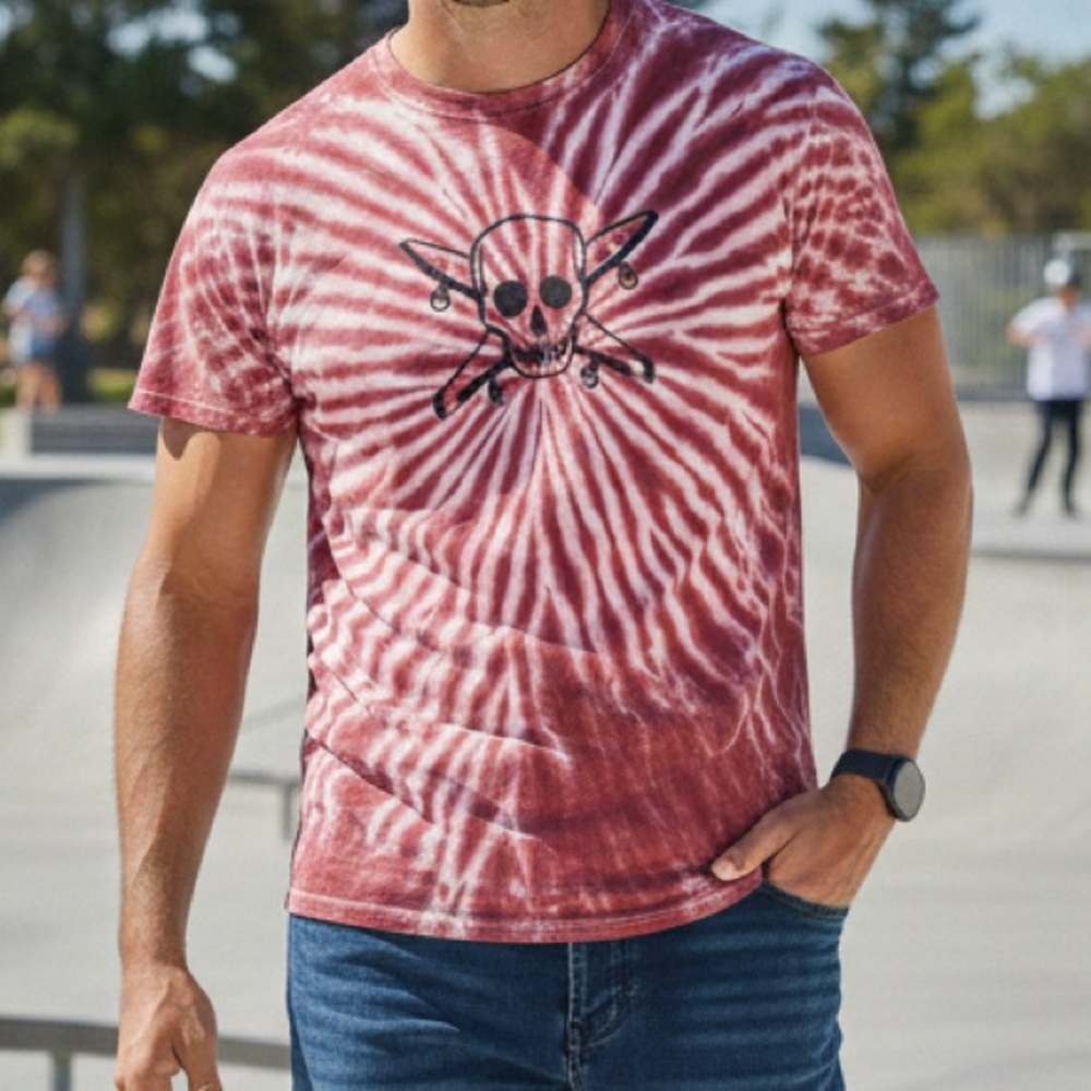 FOURSTAR Men’s Skater Streetwear Tie Dye Skull & Crossbones Graphic Tee